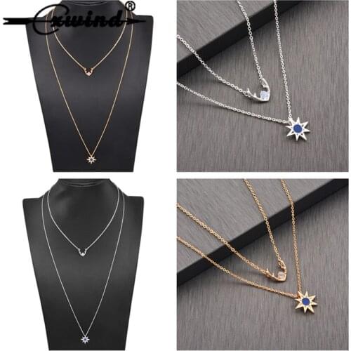 Cxwind Statement Multilayer Pendant Necklace Multi-element Metal Lotus Fish Deer Antler Geometric Choker Necklaces Women Jewelry