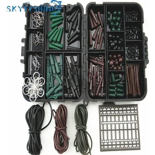 Assorted Carp Fishing Accessories Tackle Boxes for Hair Rig Combo box with Hooks,Rubber Tubes, Swivels, Beads, Sleeves,Stoppers
