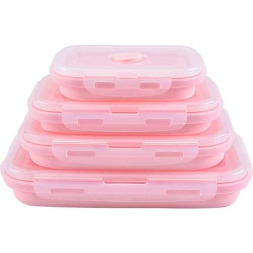 LUDA Pink Food Grade Silicone Lunch Box Folding Eco-Friendly Food Container Bento Box Collapsible Portable Microwave Crisper B