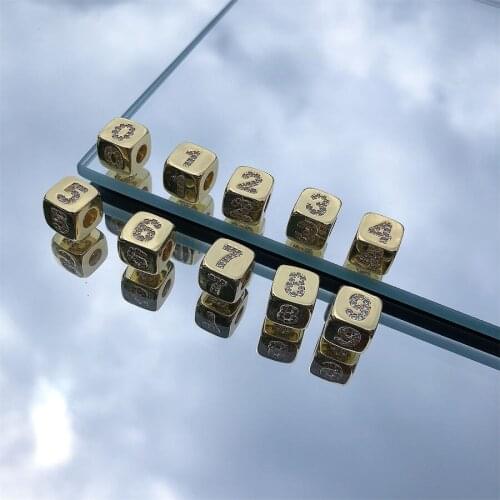 Mixed Digital Metal Beads Golden Cube Digital Beads for Jewelry Making Diy Charm Bracelet Necklace