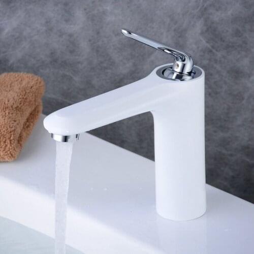 Bathroom Basin Faucet Total Brass Deck Basin Faucet Single Hole Tap Black/White/Silver Hot And Cold Water Mixer Taps Sink Faucet