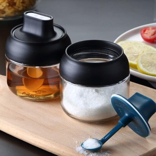 Glass Seasoning Bottles Condiment Storage Containers Condiment Pot Spice jar with Spoon Bottle