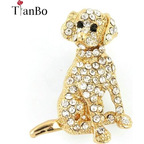 TianBo trendy elegant full cubic zircon solid cute puppy brooches pin lady imitation Scarf buckle CZ jewelry accessory