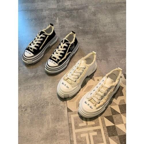 Spring And Summer New Fashion All-Match Round-Toe Non-Slip Ladies Single Shoes Low-Cut Lace-Up Platform Casual Canvas Shoes