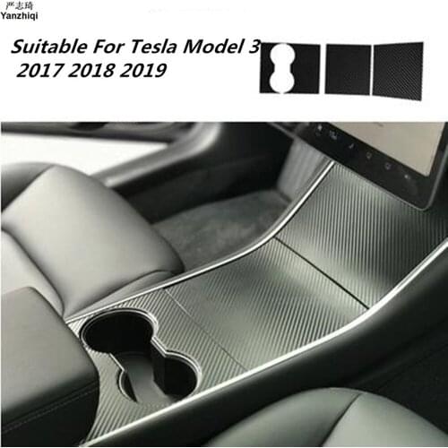 Carbon fiber Central control panel armrest box decorative sticker Interior protective film For Tesla Model 3 2017 2018 2019