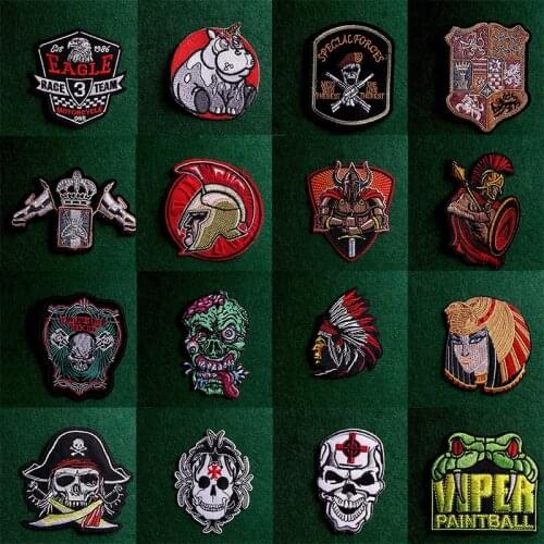 Punk Skull Animal Clothing Embroidered Patches for Jacket Appliques Badges Indian Feather man Patch Iron on Patches on Clothes