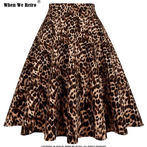 When We Retro Autumn Midi Skirts SS0007 A Line Swing High Waist Skirt Cotton Vintage Rockabilly Women Leopard Skirt With Pockets