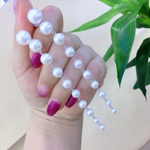 Fine jewelry natural fresh water pearl drop earring long 925 sterling silver tower shape gradual change free shipping