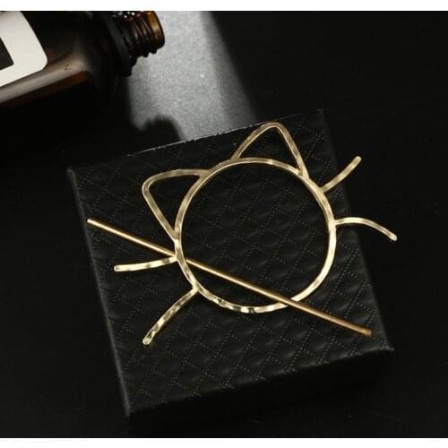 Ladies Geometric Meow Cat Pierced Hair Clip Cute Metallic Slide Comb Hairpin Shawl Pin Brooch Styling Ponytail Holder Bun R58E