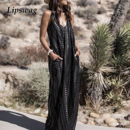 Women Elegant Sling Boho Long Dress Fashion Vintage Printed Pocket Loose Maxi Dress Sexy V Neck Lady Beach Party Dress Vestidos