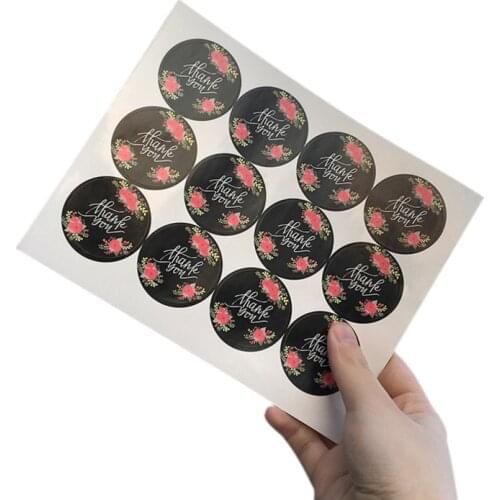 120 Pcs/lot Black Flower Circular Paper Sticker Thank you Sealing label for Gifts Baking Packaging Cake Box Envelop Sealing