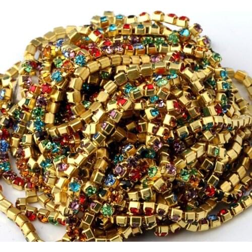5yard/piece mix color Glass Crystal sew on rhinestones Chain gold bottom Diy Clothing accessories SIJISHUIZUAN