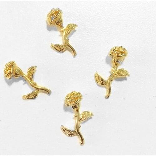 50Pcs Rose Nail Art Decorations Bling Flatback Accessoires 3d Charms Flower Gold Stud Big Manicure Metal Nailart Supplies Spring