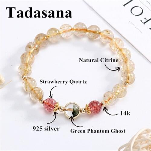 8mm Crystal Citrine Strawberry Quartz Bracelets Natural Stone Bracelets For Women gifts Friendship Beads Bracelet Charm Jewelry