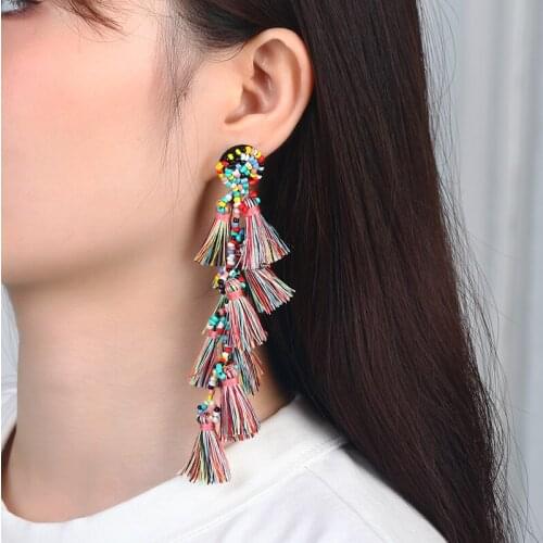 Bohemian earrings tassel beads for women big drop earrings rope womens earrings beach vacation summer holiday Wheat ears