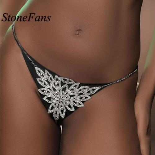 StoneFans Flower Leaf Bra Thong Set Crystal Body Chain Jewelry for Women Sexy Rhinestone Bikini Chains Summer Beach Accessories