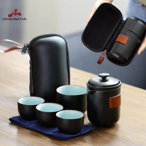 Tea Set Black Crockery Ceramic Teapot With 4 Cups A Tea Set Chinese Kung Fu Tea Set Drinkware