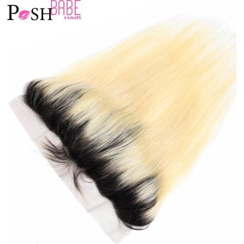 Two Tone 1B 613 Color Swiss Lace Frontal 8 - 24 inch Brazillian Straight Hair Ombre Blonde 13*4 Ear to Ear Lace Frontal Closure