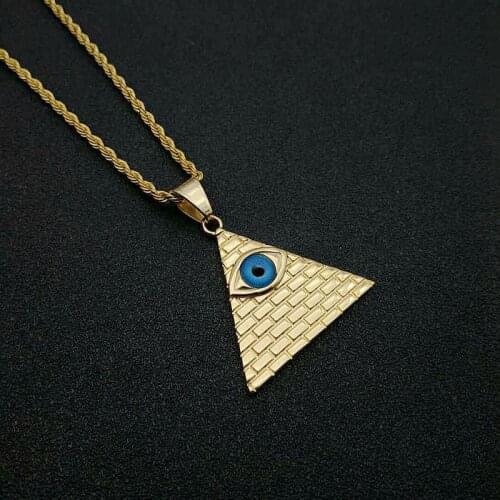 Egyptian Pyramid Eye Pendant Necklace Gold Color Polished Chain Stainless Steel Ancient Egypt Hip Hop Jewelry Dropshipping