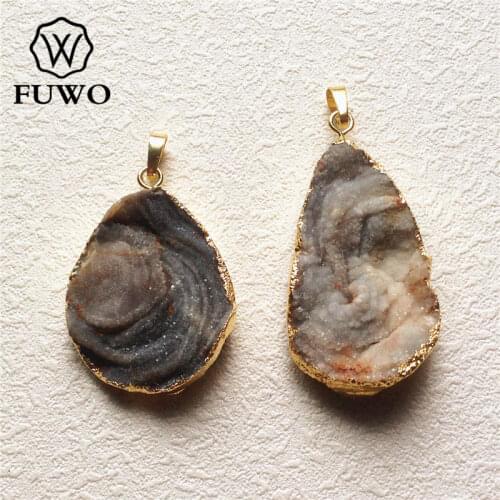 FUWO Natural Galaxy Stone Pendant 24k Gold Electroplate Edge Sun Agates High Quality Gem Stone Jewelry Wholesale PD132