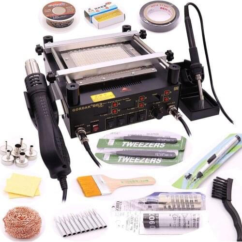 Gordak 863 3 in 1 BGA Rework Solder Hot Air Heat Gun Solder Station Electric Soldering iron IR Infrared Preheating Station