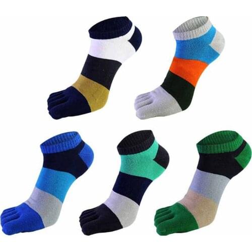 Cotton Men Ankle Boat Five Finger Socks Breathable Striped Colorful Young Casual No Show Socks With Toes Combed New