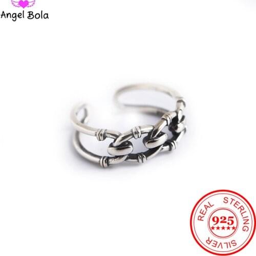 Korea S925 Sterling Silver Open Ring Geometric Retro Ring Ring Opening Ring Retro Thai Silver Student Silver Jewelry