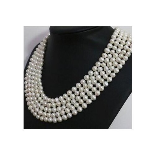 Beautiful HOT Natural 7-8mm White Cultured Pearl Necklace Long 100" fine jewelry