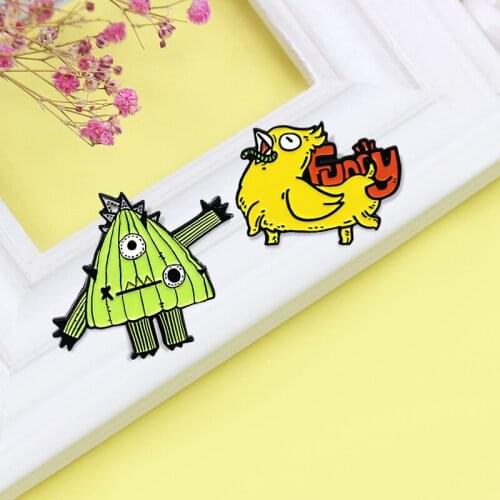 Creative funny design mechanical cactus sausage chicken enamel brooch cartoon alloy badge pins backpack accessories gifts