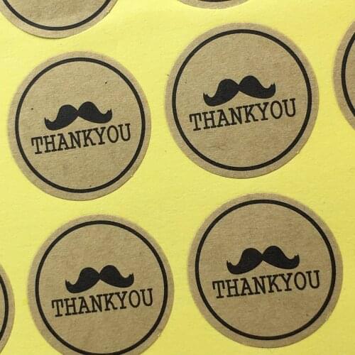 Fashion 5000PCS/Lot 3cm kraft Printed above "Thank You"and Beard Sticker Labels Adhesive Stickers DIY For Box/gift/envelope