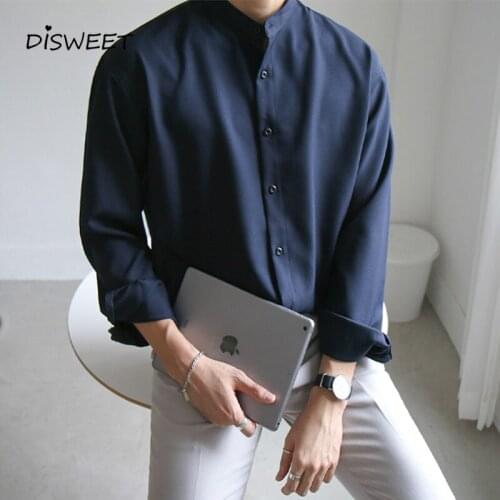 Mens stand-up collar long-sleeved shirt Loose casual summer shirt men Business office shirt mensShirt jacket