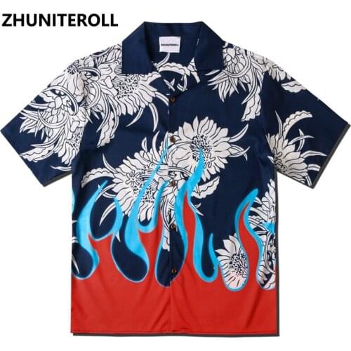 2021 Hip Hop Men Shirt Hawaiian Daisy Flame Print Shirts Streetwear Mens Harajuku Beach Shirt Casual Shirt Button Tops Couple