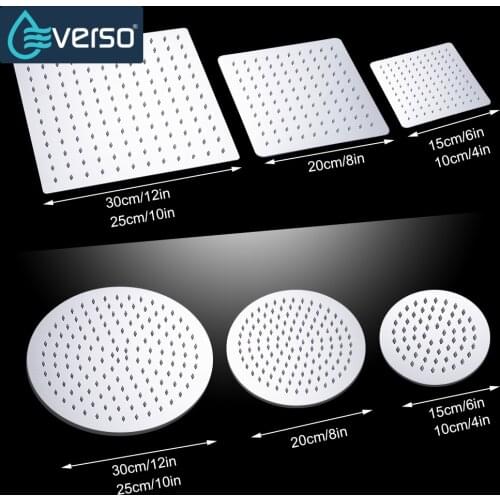 EVERSO 4"6"8"10"12" Bathroom Rain Shower Head Round & Square Rain Shower High Pressure Shower Head Ceiling Rain Shower Handheld