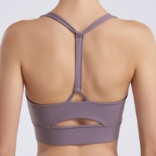 New Womens Yoga Sports Bra T-Shaped Shockproof Fitness Underwear Gym Workout Running Push-Up Cross-Back Crop Solid Color Top