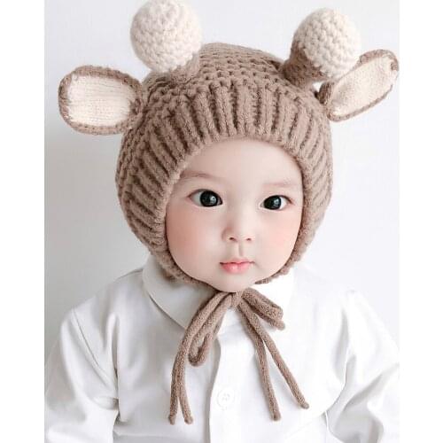 Toddler Kids Baby Winter Warm Knitted Crochet Earflap Beanie Hat Boy Girl Cap Wool Cute Solid Color Ball Cap New Design Kid Hats