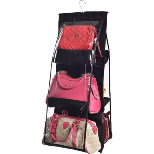 6 Pocket Hanging Handbag Organizer for Wardrobe Closet Transparent Storage Bag Door Wall Clear Sundry Shoe Bag NJ71501
