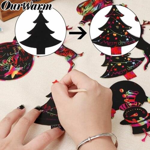 OurWarm 48pcs Christmas Gift Card Magic Color Scratch Card Children Scratch Art Paper Coloring Cards 2019 New Year Gift