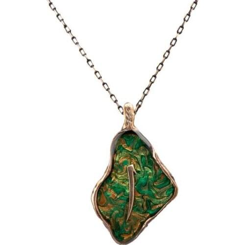 Marbled Aleph Handmades Authentic Resin Necklace Cevşen (1767-5)