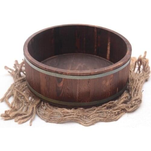 Baby Photography Props Vintage Wooden Basin Round Shape Box Newborn Infants Photo Posing Shooting Accessory