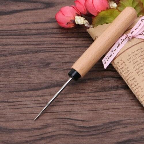 Leather Craft Awl Tools Hole Maker Wooden Handle Sewing Stitching Punching HX6D