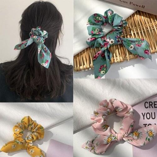 Cute Printing Girl Hair Rope Scrunchie Fashion Lady Rabbit Ear Bow Hair Rope Ties Elastic Hairbands Lady Rubber Band Headdress