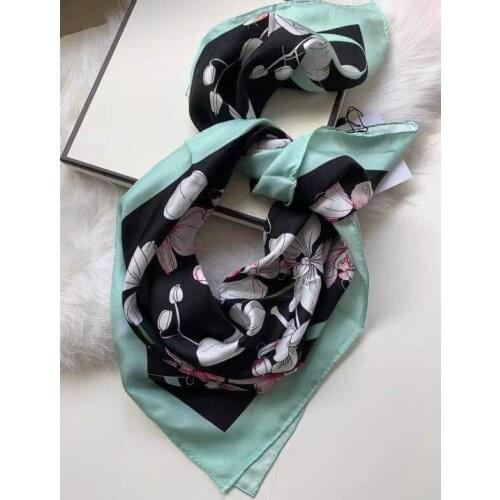 2020 new arrival spring autumn classic flower 100% pure silk scarf twill hand made roll 90*90 cm shawl wrap for women lady