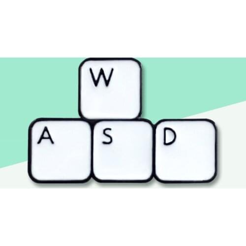 Stylish Gamer WASD Directional Key Pin Computer Keyboard Alphabet Box Brooch IT Mens Gift Brooch Hat Collar Emblem Jewelry