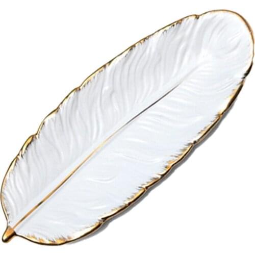Light Luxury Phnom Penh Ceramic Dessert Plate White Feather Plate Banana Leaf Fruit Plate Dry Fruit Plate