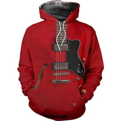 3D full print Red Guitar zipper Sweatshirt casual Street hip hop fashion Hoodie