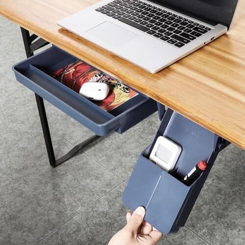 Under Desk Drawer Adhesive Storage Box Desktop Organizer Office Student Stationery Box Pen Holder Hidden Sorting Tray Organizer