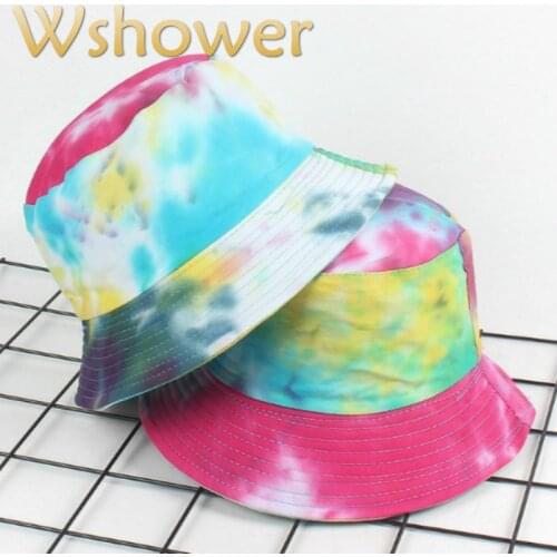 Fashion Tie Dyeing Bucket Hat Hip Hop Women Cotton Summer Sun Hat Female Colorful Graffiti Lover Panama Outdoor Fishing Cap