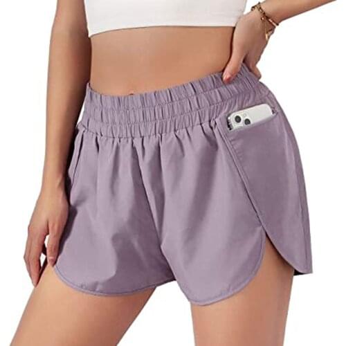 Women Solid Running Shorts Sport Pant Elastic Waist Stretch Athletic Workout Pocket Double Layer Sport Shorts шорты женские E2