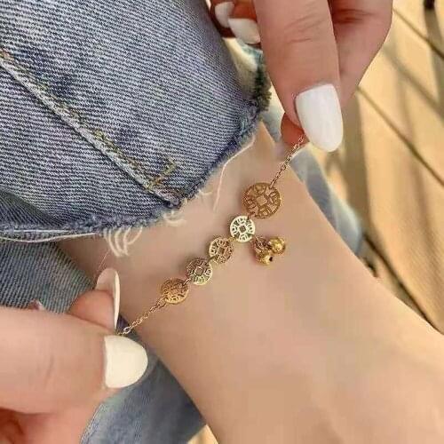 Length19+5cm Stainless Steel Women Ancient Coin Foot Chain Leg Bracelet Rose Gold Plated Accessory Anklet Jewelry Freeshipping