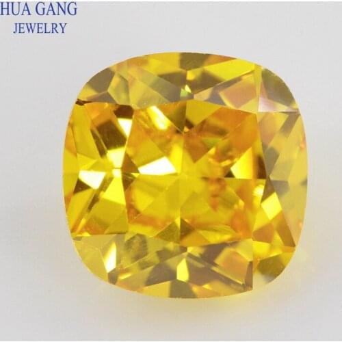 Golden Cushion Cut Shape Loose CZ Stone Beads Brilliant Cut 5A Synthetic Gems Yellow Cubic Zirconia 3x3~15x15mm For Jewelry